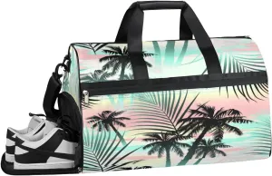 Rainbow Palm Leaf Sports Gym Bag with Wet Pocket & Shoes Compartment Waterproof Workout Duffel Bag for Women and Men Weekender Overnight Duffle Bag Travel Carry-on Tote
