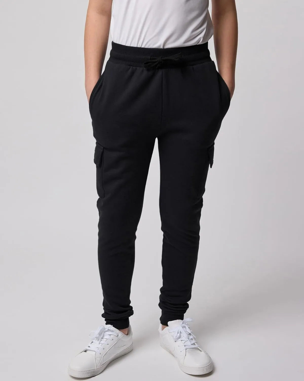 Real Essentials 3 Pack: Boys Fleece Cargo Jogger Sweatpants Athletic Workout Kids Pocket and Drawstring Size 4-18