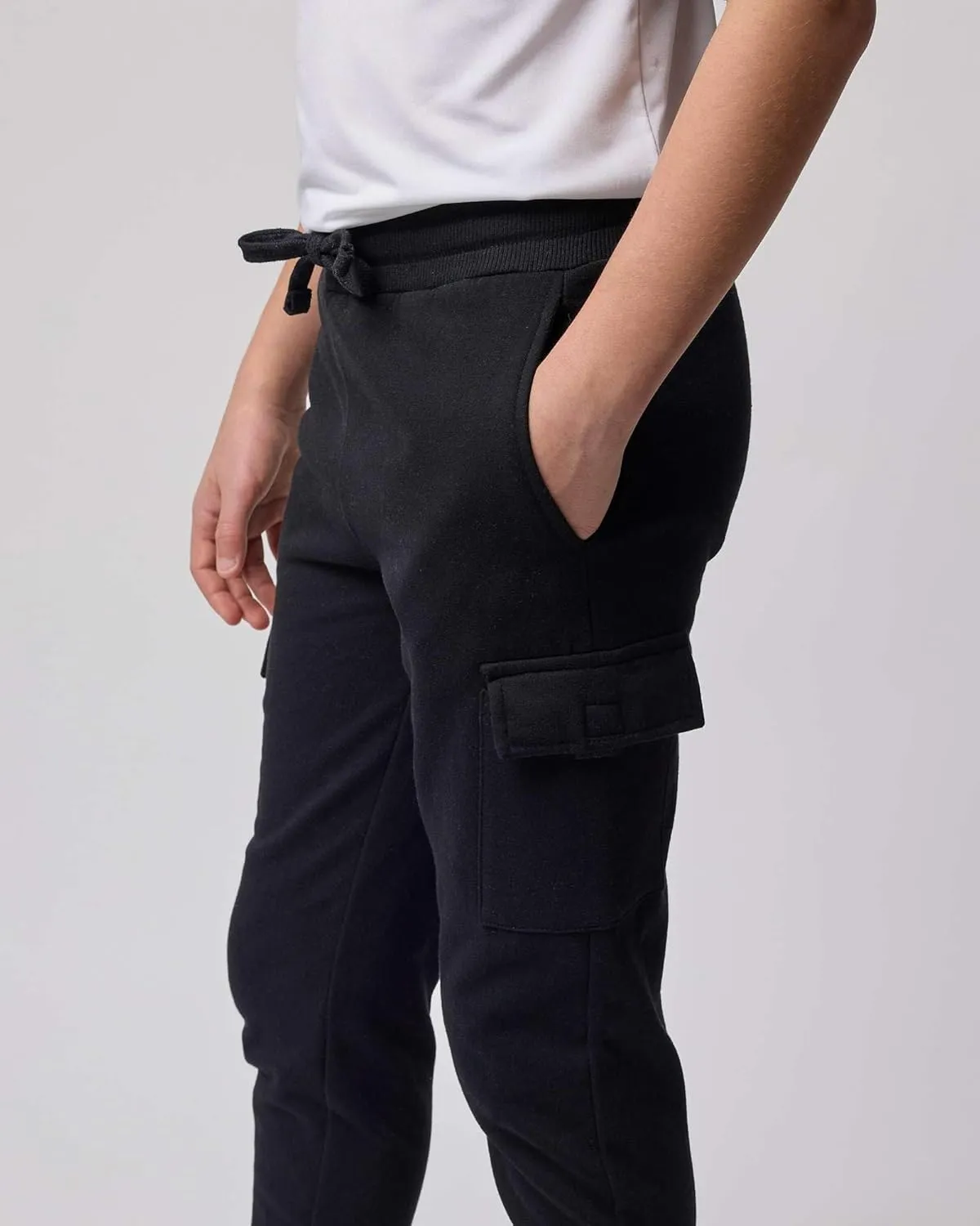 Real Essentials 3 Pack: Boys Fleece Cargo Jogger Sweatpants Athletic Workout Kids Pocket and Drawstring Size 4-18
