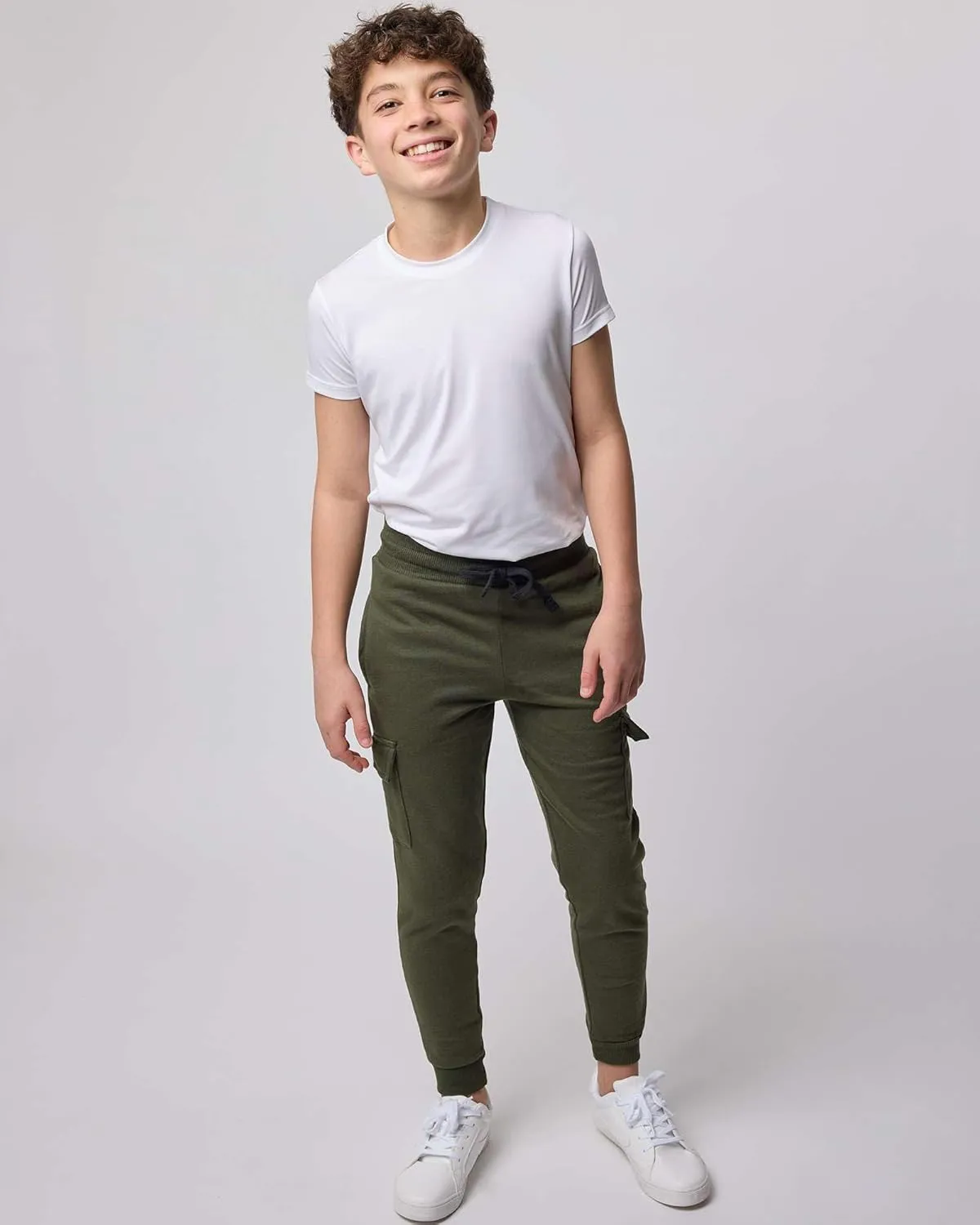 Real Essentials 3 Pack: Boys Fleece Cargo Jogger Sweatpants Athletic Workout Kids Pocket and Drawstring Size 4-18