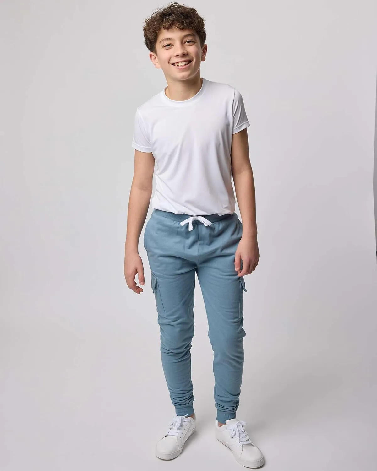 Real Essentials 3 Pack: Boys Fleece Cargo Jogger Sweatpants Athletic Workout Kids Pocket and Drawstring Size 4-18