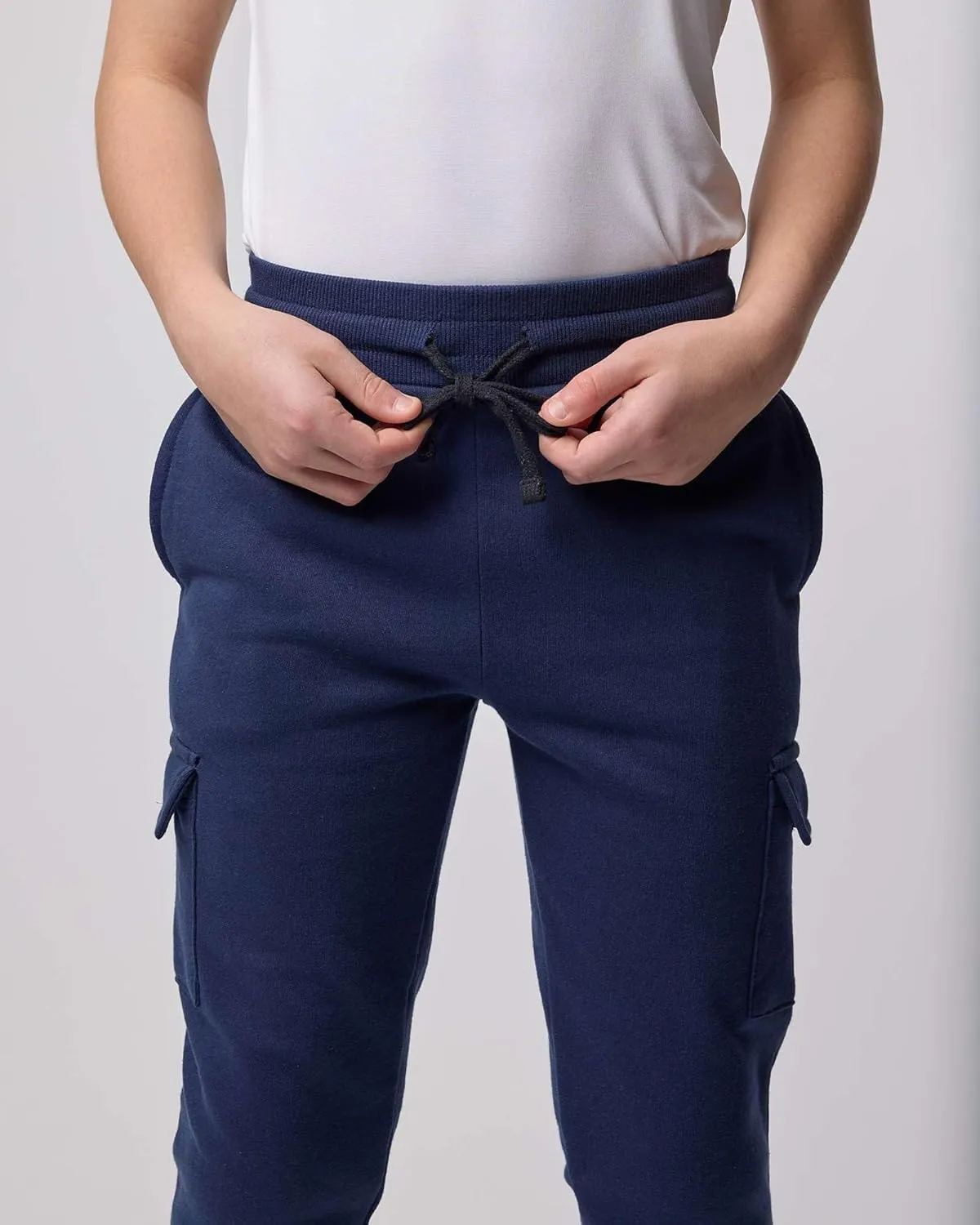 Real Essentials 3 Pack: Boys Fleece Cargo Jogger Sweatpants Athletic Workout Kids Pocket and Drawstring Size 4-18