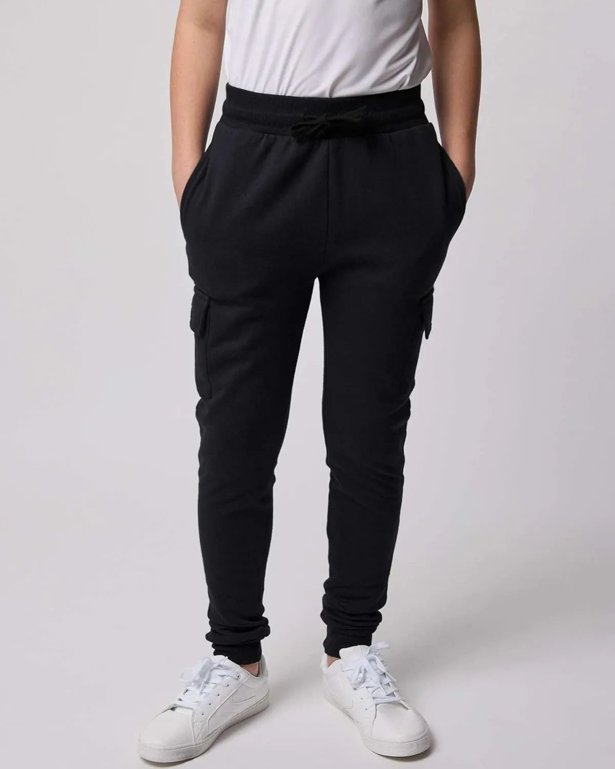 Real Essentials 3 Pack: Boys Fleece Cargo Jogger Sweatpants Athletic Workout Kids Pocket and Drawstring Size 4-18