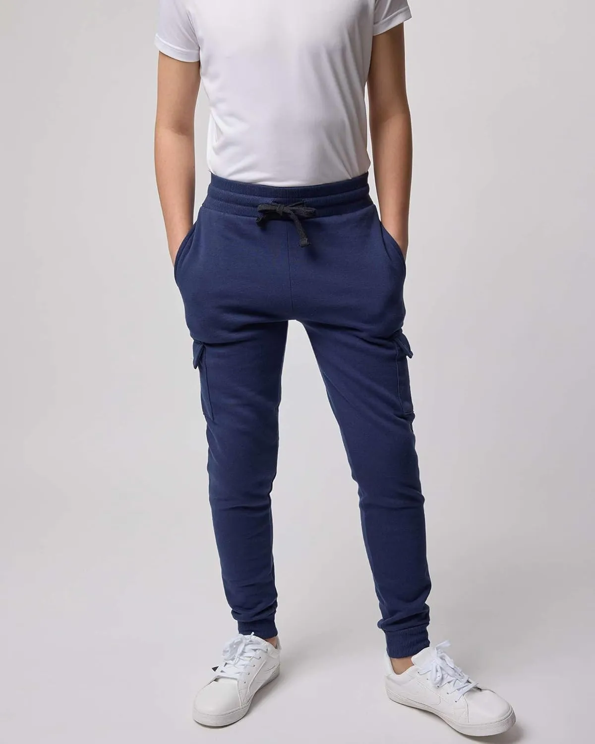 Real Essentials 3 Pack: Boys Fleece Cargo Jogger Sweatpants Athletic Workout Kids Pocket and Drawstring Size 4-18