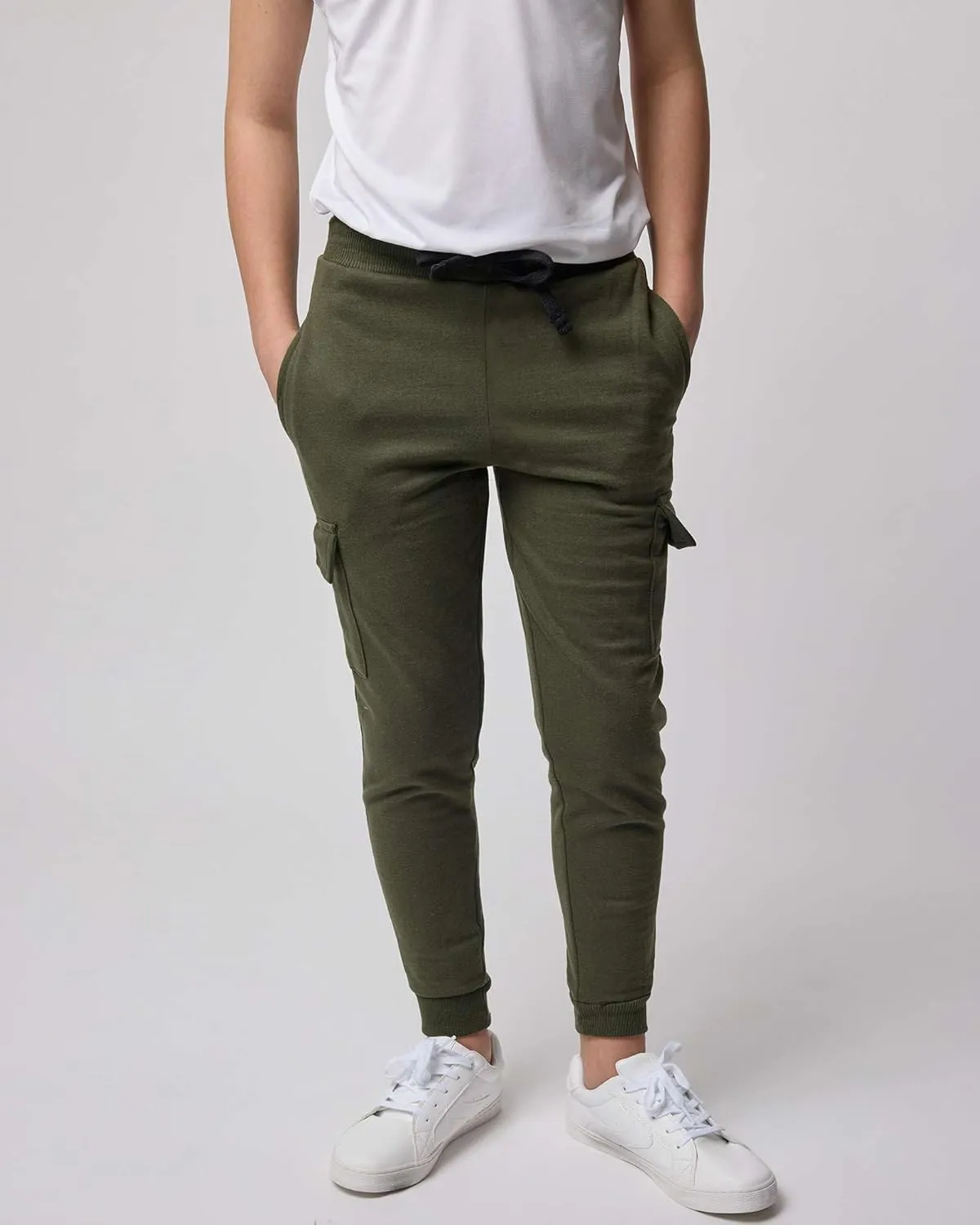 Real Essentials 3 Pack: Boys Fleece Cargo Jogger Sweatpants Athletic Workout Kids Pocket and Drawstring Size 4-18