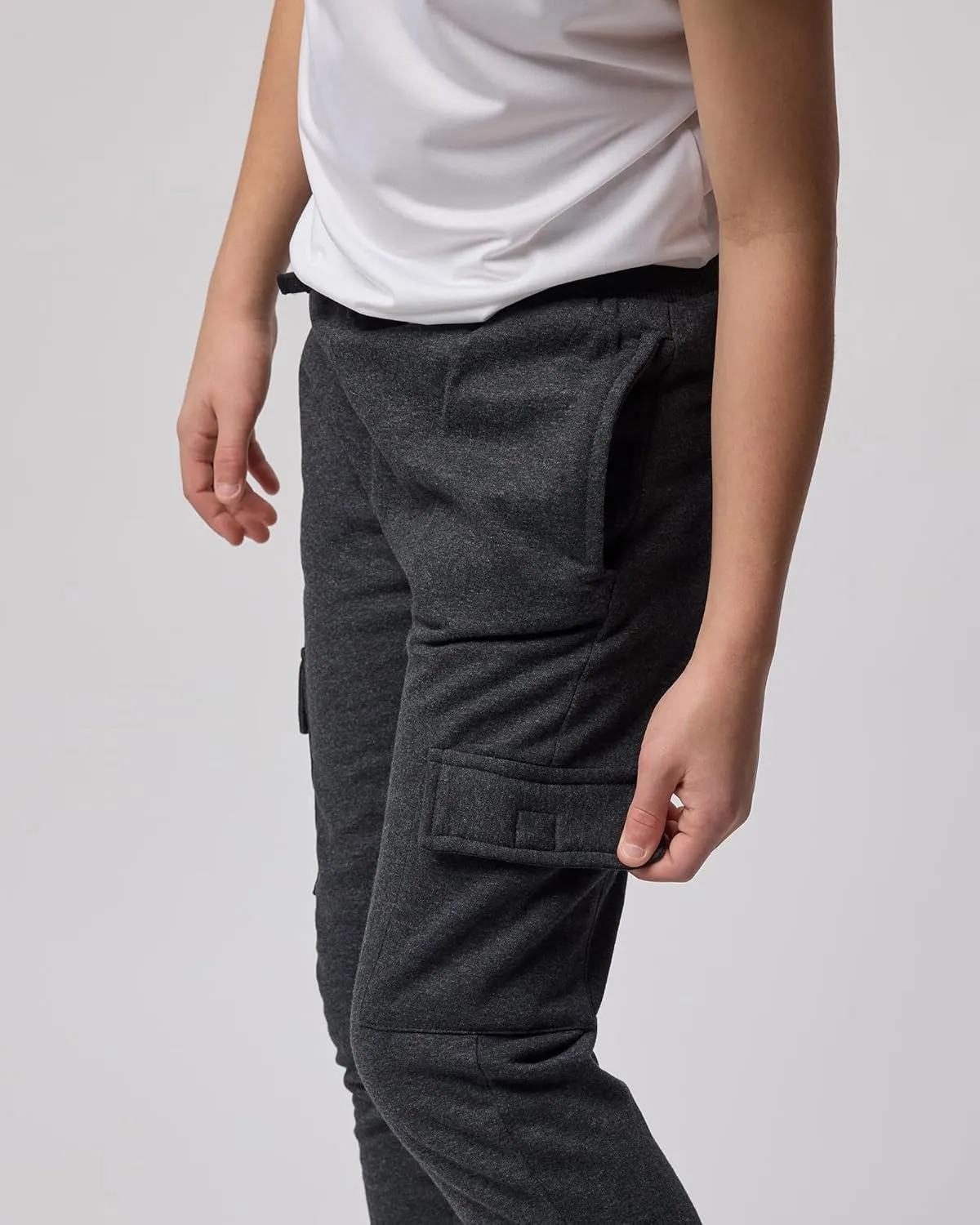 Real Essentials 3 Pack: Boys Fleece Cargo Jogger Sweatpants Athletic Workout Kids Pocket and Drawstring Size 4-18