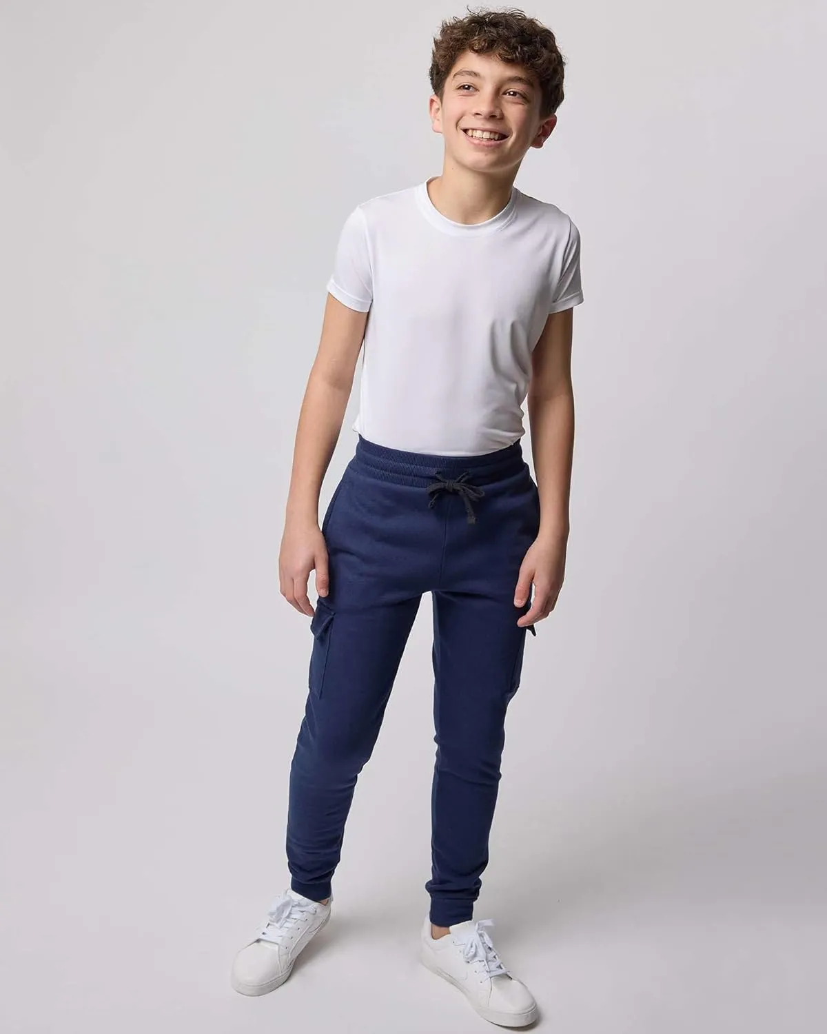 Real Essentials 3 Pack: Boys Fleece Cargo Jogger Sweatpants Athletic Workout Kids Pocket and Drawstring Size 4-18
