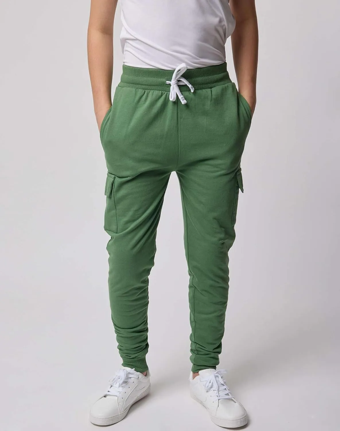 Real Essentials 3 Pack: Boys Fleece Cargo Jogger Sweatpants Athletic Workout Kids Pocket and Drawstring Size 4-18