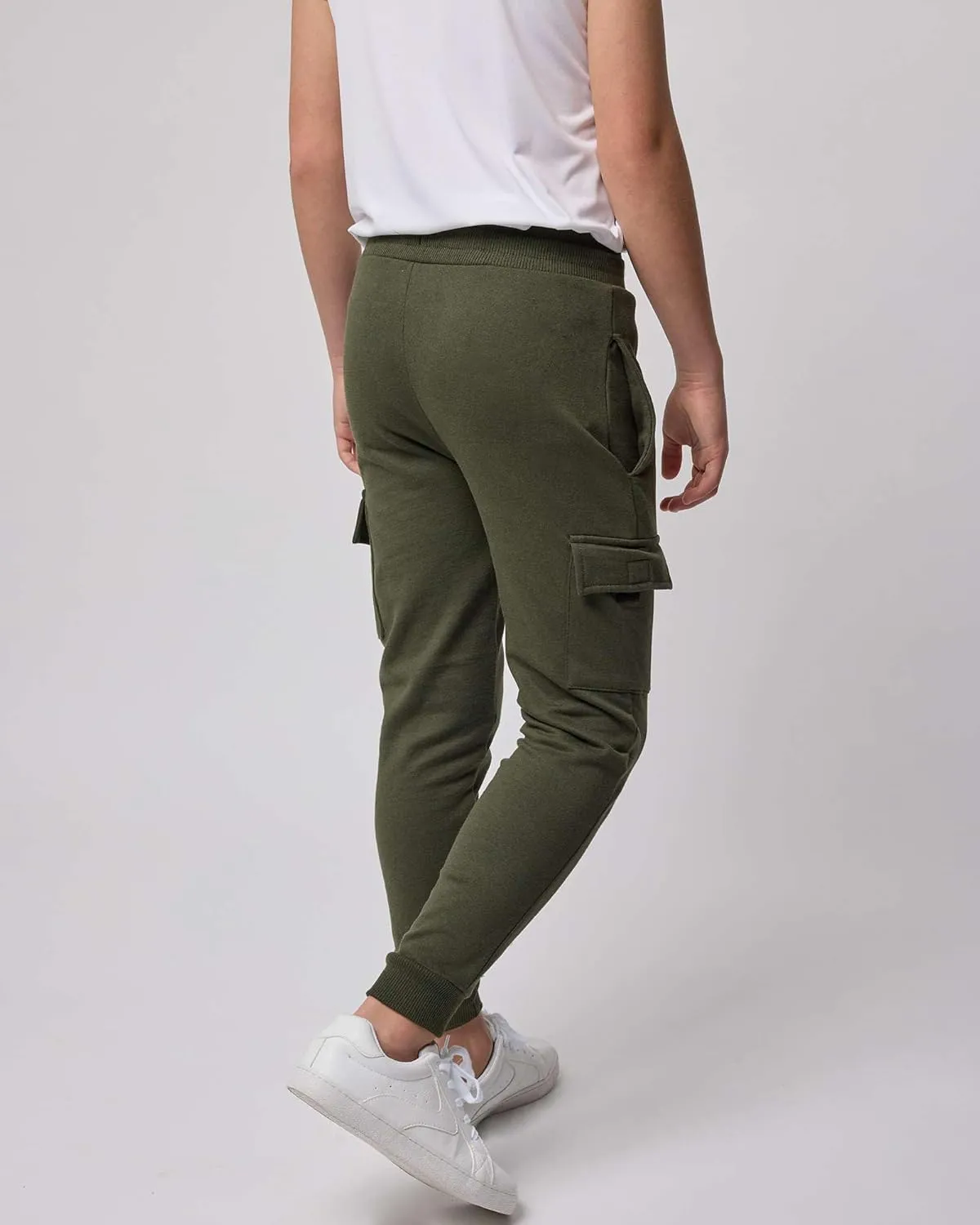 Real Essentials 3 Pack: Boys Fleece Cargo Jogger Sweatpants Athletic Workout Kids Pocket and Drawstring Size 4-18