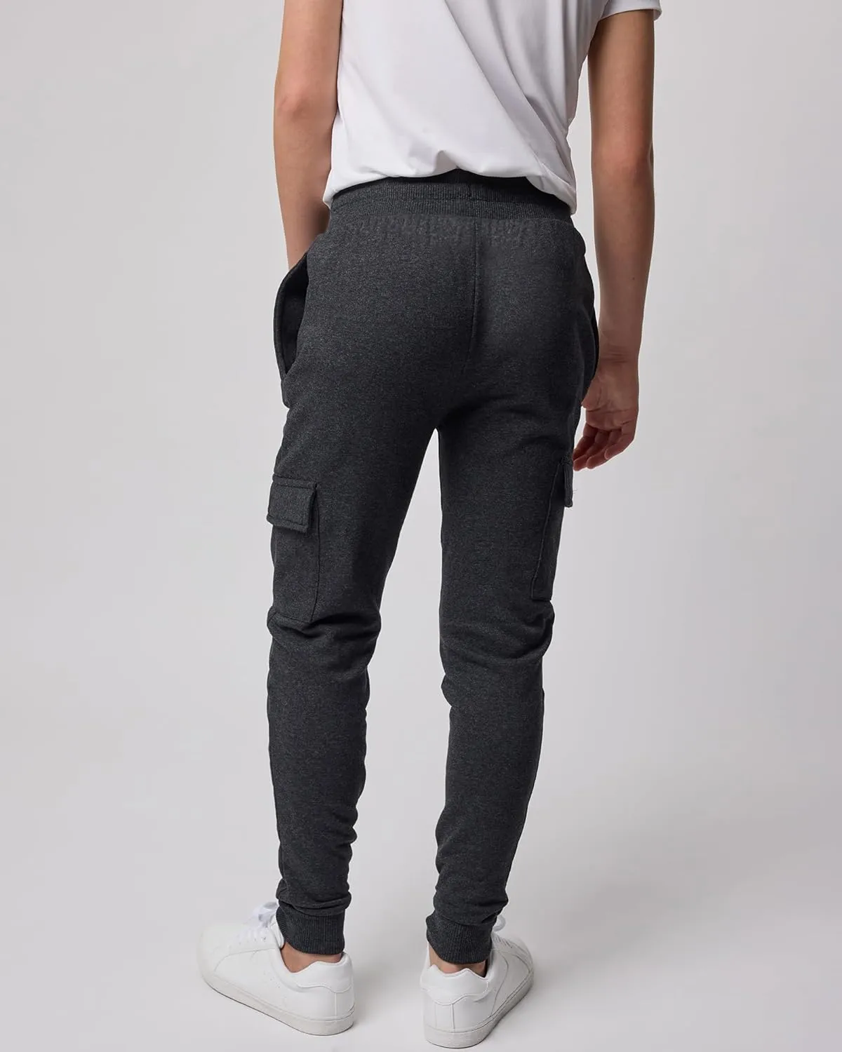 Real Essentials 3 Pack: Boys Fleece Cargo Jogger Sweatpants Athletic Workout Kids Pocket and Drawstring Size 4-18