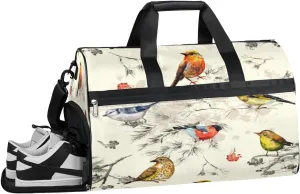 Retro Bird Sports Gym Bag with Wet Pocket & Shoes Compartment Waterproof Workout Duffel Bag for Women and Men Weekender Overnight Duffle Bag Travel Carry-on Tote