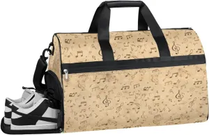 Retro Music Notes Sports Gym Bag for Women and Men Travel Duffel Bag Overnight Shoulder Bag Waterproof Workout Bag Portable Sports Tote with Shoes Compartment
