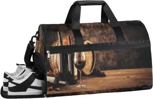Retro Wine Pattern Sports Gym Bag with Wet Pocket & Shoes Compartment Waterproof Workout Duffel Bag for Women and Men Weekender Overnight Duffle Bag Travel Carry-on Tote