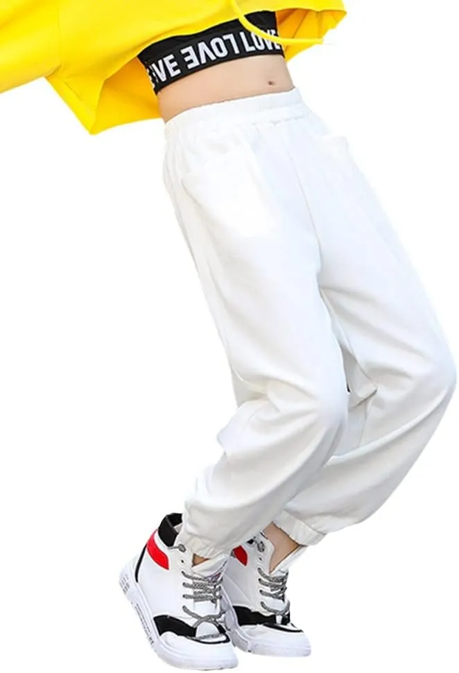 Rolanko Girls' Jogger Pants Active Kids Sweatpants with Pocket Hip Hop Streetwear Trousers 4-14 Years