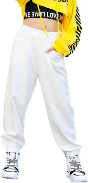Rolanko Girls' Jogger Pants Active Kids Sweatpants with Pocket Hip Hop Streetwear Trousers 4-14 Years
