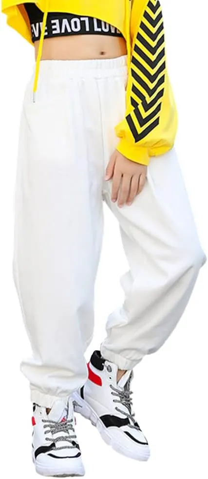 Rolanko Girls' Jogger Pants Active Kids Sweatpants with Pocket Hip Hop Streetwear Trousers 4-14 Years