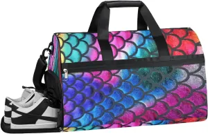 Sea Mermaid Sports Gym Bag with Wet Pocket & Shoes Compartment Waterproof Workout Duffel Bag for Women and Men Weekender Overnight Duffle Bag Travel Carry-on Tote