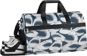Shark Pattern Sports Gym Bag with Wet Pocket & Shoes Compartment Waterproof Workout Duffel Bag for Women and Men Weekender Overnight Duffle Bag Travel Carry-on Tote