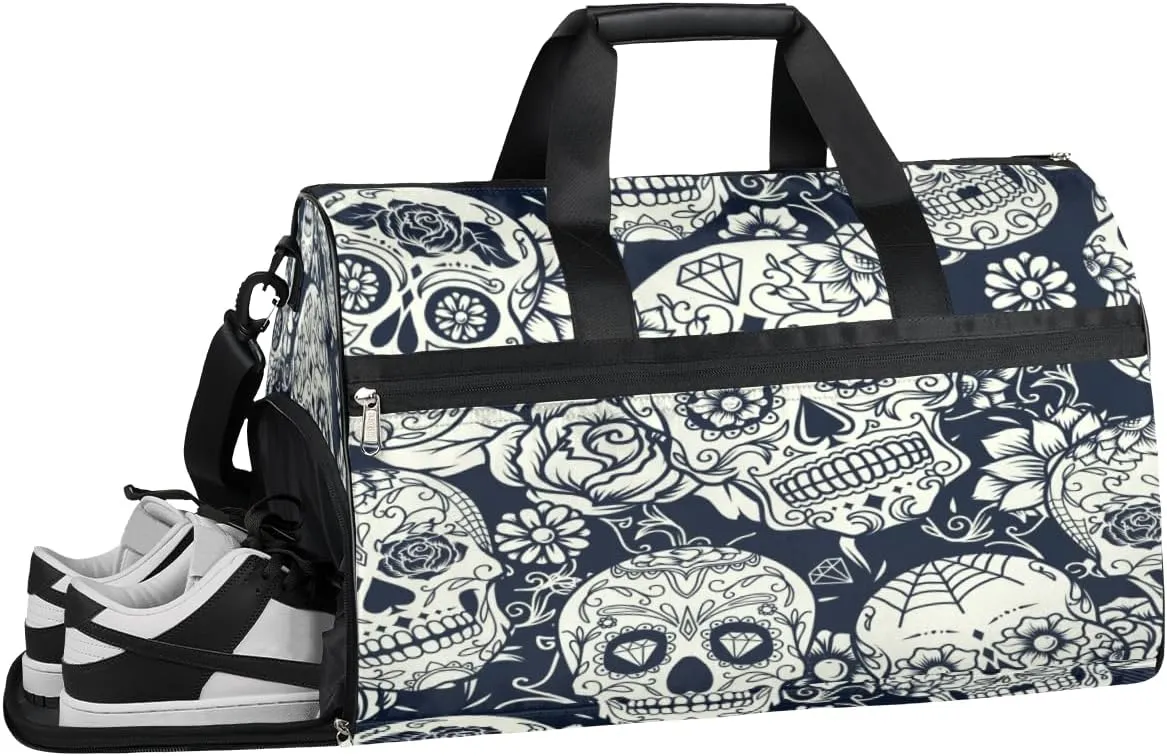Skeleton Style Sports Gym Bag with Wet Pocket & Shoes Compartment Waterproof Workout Duffel Bag for Women and Men Weekender Overnight Duffle Bag Travel Carry-on Tote