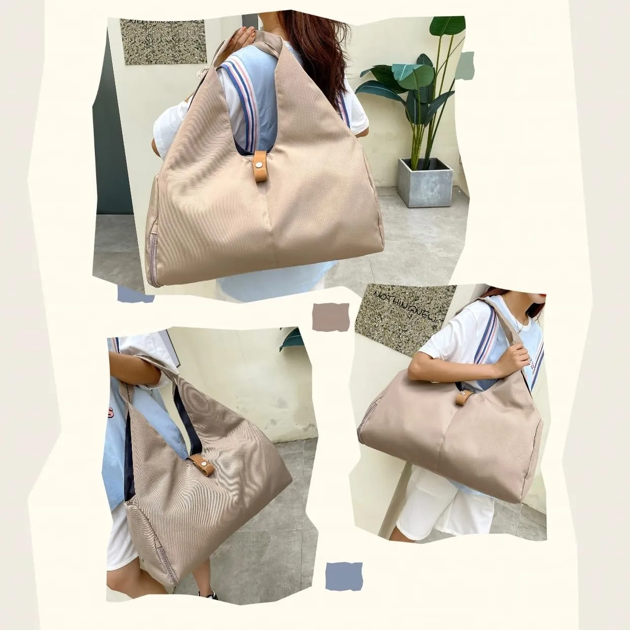 Small Gym Bag for Women with Shoe Compartment & Wet Pocket Sports Travel Duffel Bag,Yoga Gym Totes With Mat Holder,Waterproof Carry On Weekender Overnight Bag (Khaki)