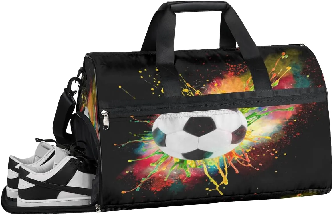 Soccer Style Sports Gym Bag with Wet Pocket & Shoes Compartment Waterproof Workout Duffel Bag for Women and Men Weekender Overnight Duffle Bag Travel Carry-on Tote