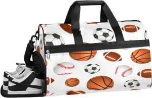 Sports Ball Print Sports Gym Bag with Wet Pocket & Shoes Compartment Waterproof Workout Duffel Bag for Women and Men Weekender Overnight Duffle Bag Travel Carry-on Tote