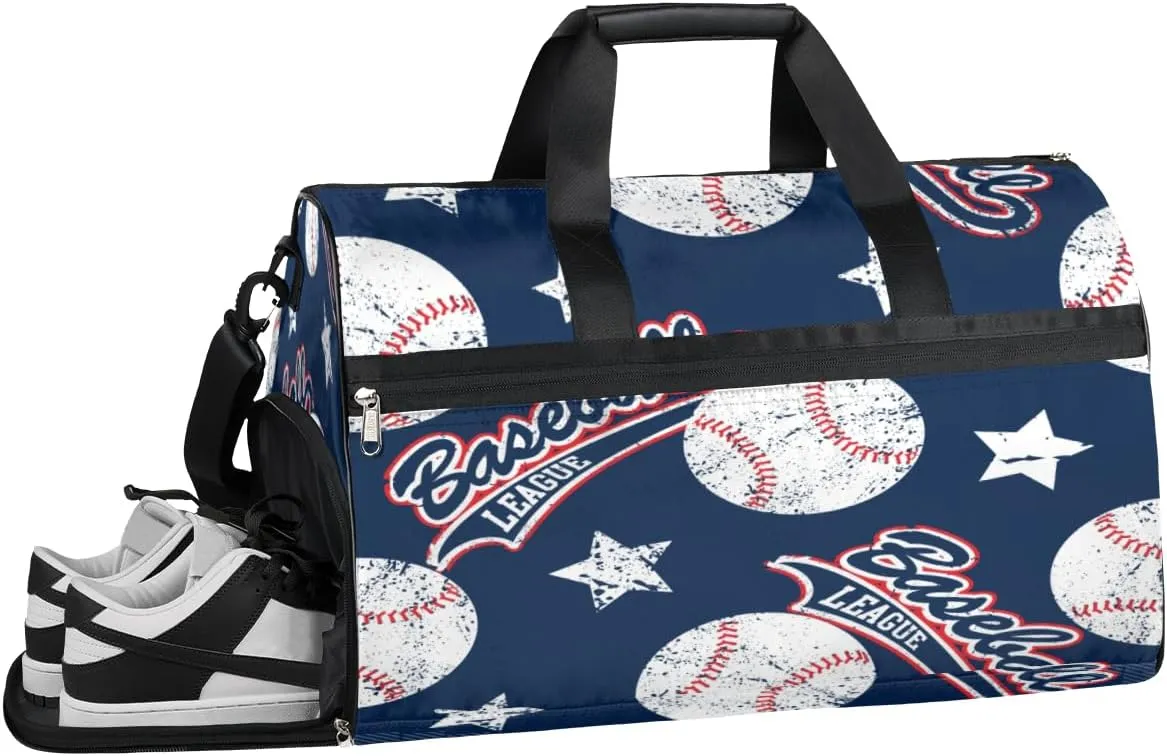 Sports Baseball Sports Gym Bag with Wet Pocket & Shoes Compartment Waterproof Workout Duffel Bag for Women and Men Weekender Overnight Duffle Bag Travel Carry-on Tote