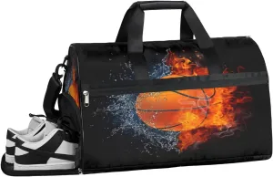 Sports Basketball Ball Sports Gym Bag with Wet Pocket & Shoes Compartment Waterproof Workout Duffel Bag for Women and Men Weekender Overnight Duffle Bag Travel Carry-on Tote