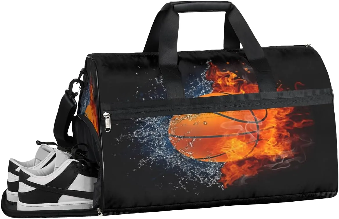 Sports Basketball Ball Sports Gym Bag with Wet Pocket & Shoes Compartment Waterproof Workout Duffel Bag for Women and Men Weekender Overnight Duffle Bag Travel Carry-on Tote