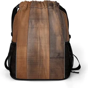 Sports Belt Pocket,Brown Wooden Drawstring Backpack,drawstring Bag,travel Drawstring Backpack with Side Pocket, 45.5x41.5x36cm, Style
