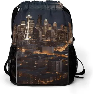 Sports Belt Pocket,City Seattle Drawstring Backpack,drawstring Bag,travel Drawstring Backpack with Side Pocket