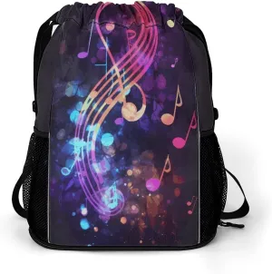 Sports Belt Pocket,Colorful Galaxy Music Note Drawstring Backpack,drawstring Bag,travel Drawstring Backpack with Side Pocket