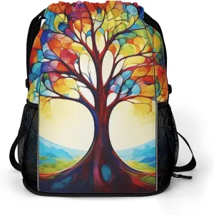 Sports Belt Pocket,Colorful Tree of Life Drawstring Backpack,drawstring Bag,travel Drawstring Backpack with Side Pocket, 45.5x41.5x36cm, Style