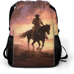 Sports Belt Pocket,Cowboy West Drawstring Backpack,drawstring Bag,travel Drawstring Backpack with Side Pocket