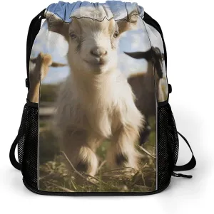 Sports Belt Pocket,Cute Goat Drawstring Backpack,drawstring Bag,travel Drawstring Backpack with Side Pocket