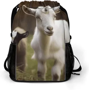 Sports Belt Pocket,Cute Goat Drawstring Backpack,drawstring Bag,travel Drawstring Backpack with Side Pocket
