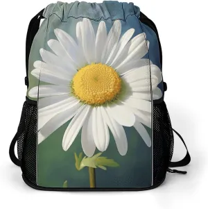 Sports Belt Pocket,Daisy Flower Drawstring Backpack,drawstring Bag,travel Drawstring Backpack with Side Pocket