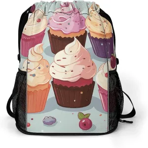 Sports Belt Pocket,Delicious Cupcakes Drawstring Backpack,drawstring Bag,travel Drawstring Backpack with Side Pocket, 45.5x41.5x36cm, Style