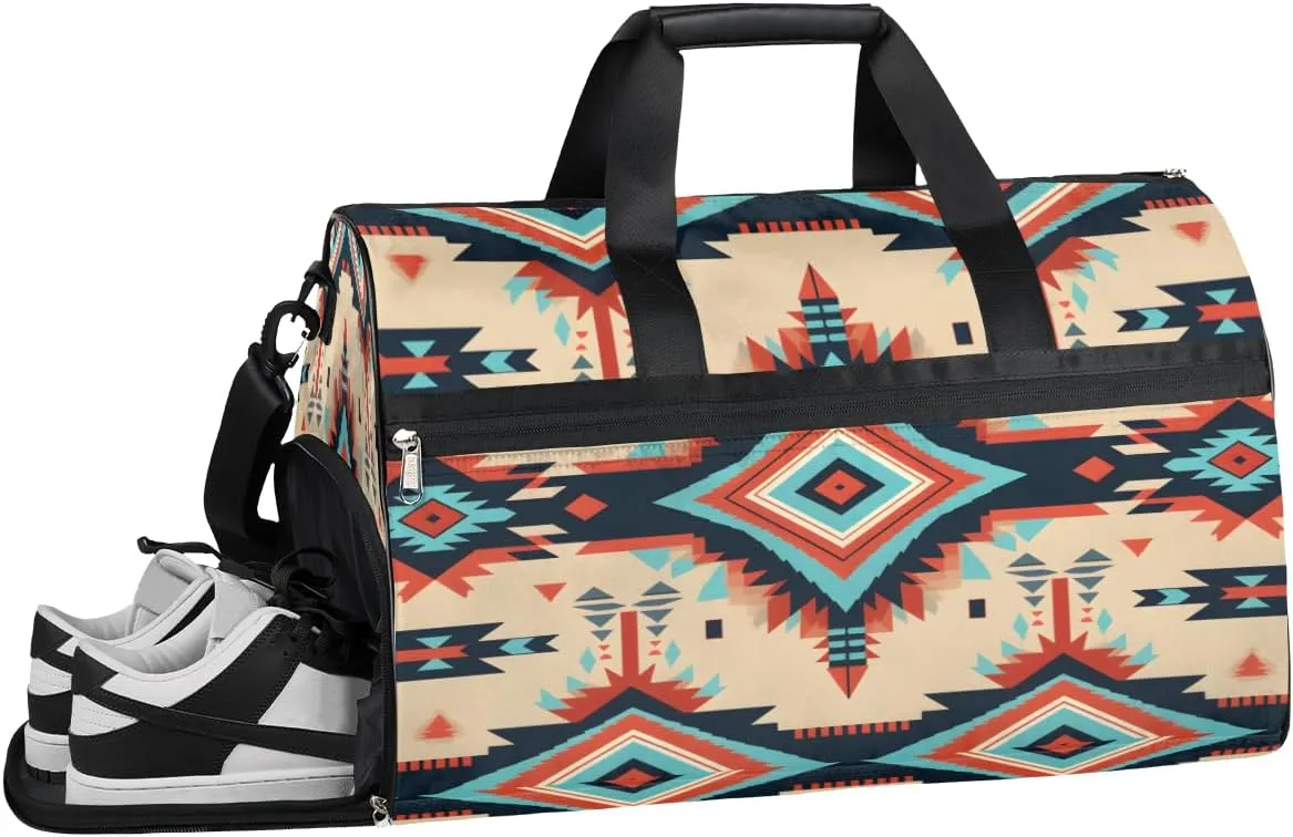 Sports Gym Bag Women Men with Wet Pocket & Shoes Compartment, Seamless Sadu Woven Pattern Travel Duffel Bag, Workout Dance Bag Tote Bags, Carry On Weekender
