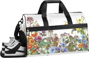 Spring Wildflowers Floral Sports Gym Bag with Wet Pocket & Shoes Compartment Waterproof Workout Duffel Bag for Women and Men Weekender Overnight Duffle Bag Travel Carry-on Tote