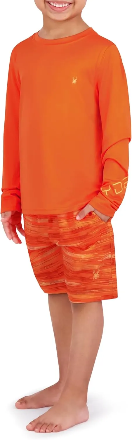 Spyder Kid's Swimwear Boys' Rash Guard UPF 30 , Quick-Dry Trunks, 2-Piece Swim Set, Brief Liner, Pockets