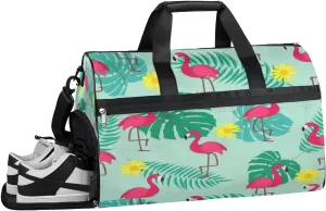 Summer Bird Flamingo Sports Gym Bag with Wet Pocket & Shoes Compartment Waterproof Workout Duffel Bag for Women and Men Weekender Overnight Duffle Bag Travel Carry-on Tote