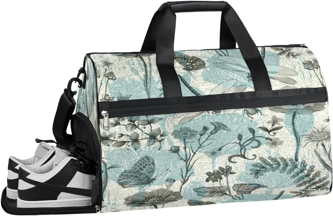 Summer Butterfly Sports Gym Bag with Wet Pocket & Shoes Compartment Waterproof Workout Duffel Bag for Women and Men Weekender Overnight Duffle Bag Travel Carry-on Tote