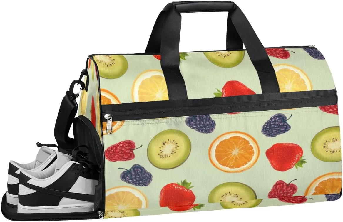 Summer Fruits Theme Sports Gym Bag with Wet Pocket & Shoes Compartment Waterproof Workout Duffel Bag for Women and Men Weekender Overnight Duffle Bag Travel Carry-on Tote