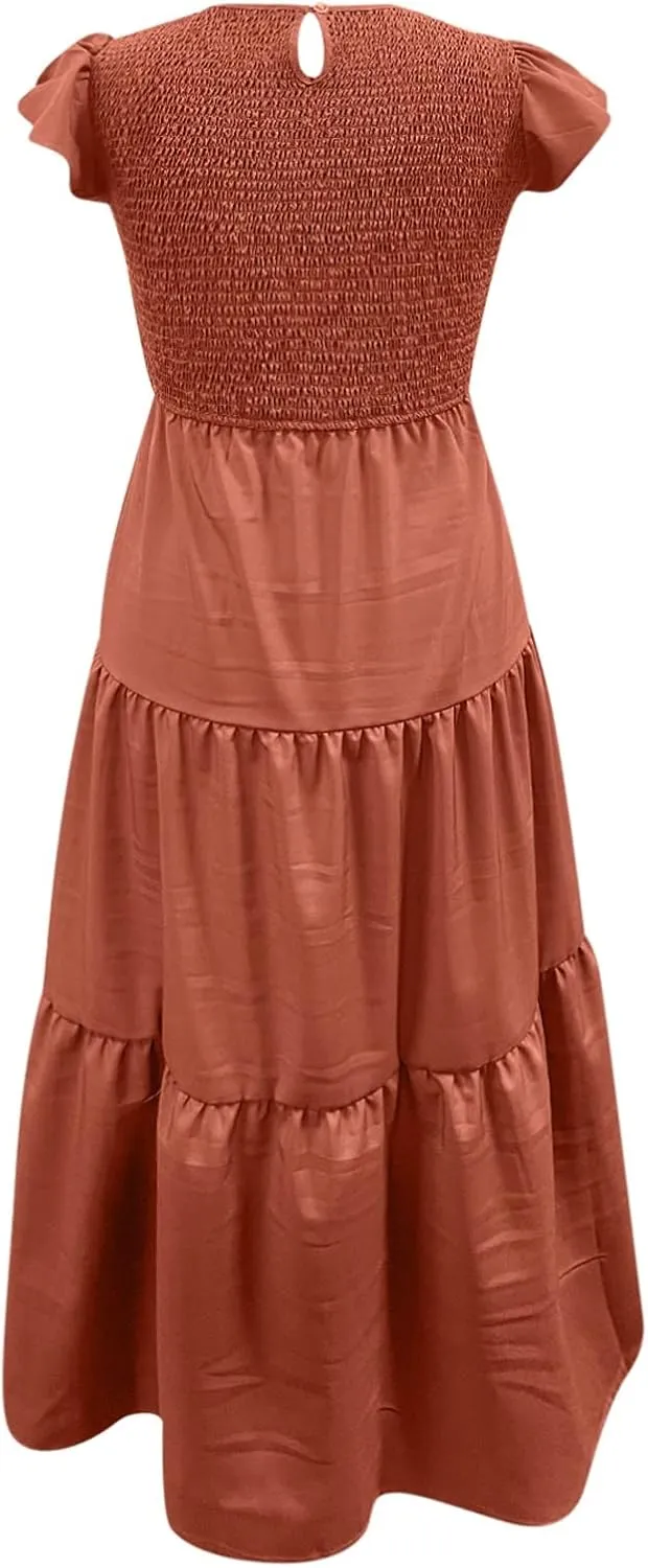 Summer Maxi Dresses for Women 2025 Scoop Neck Boho Sundresses Sleeveless Spaghetti Strap Sexy Dress Ruffle Line Casual