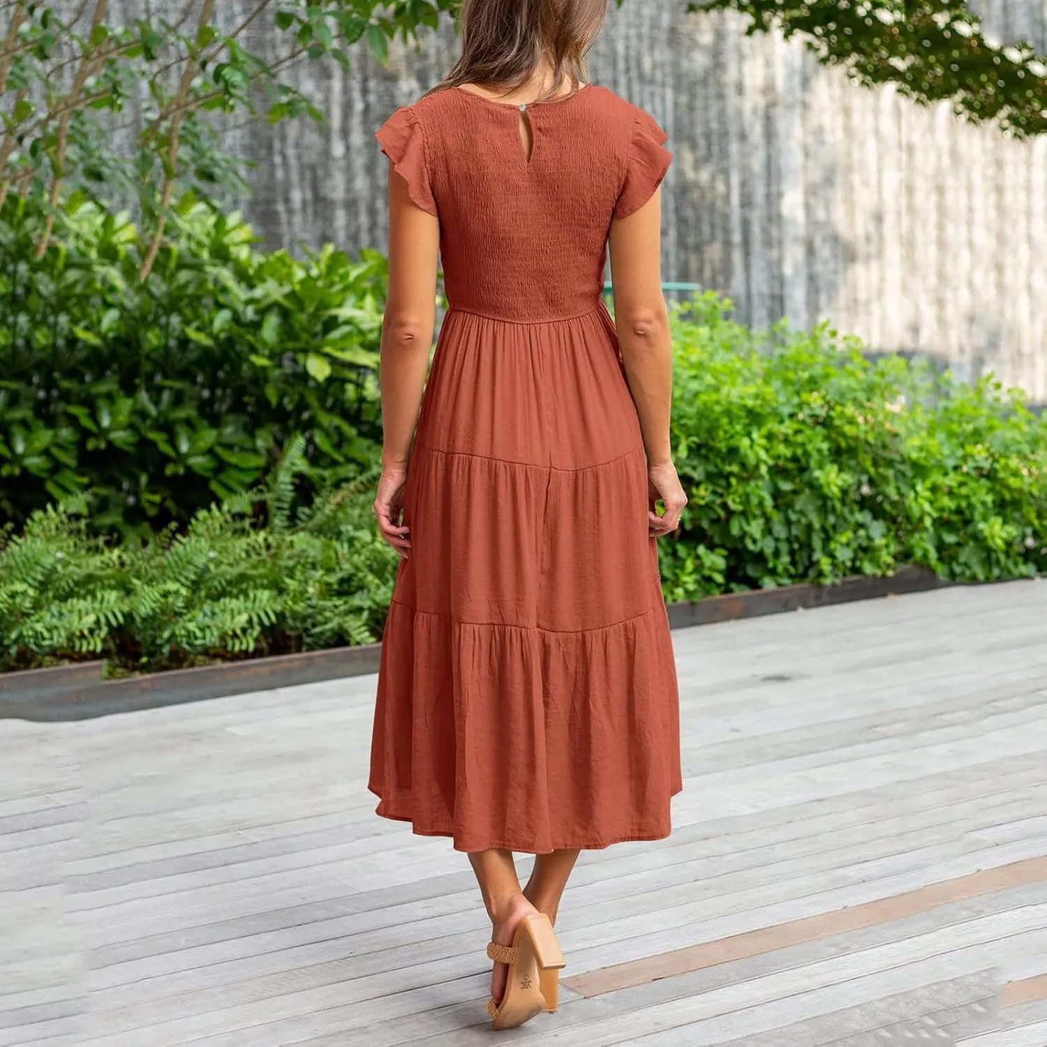 Summer Maxi Dresses for Women 2025 Scoop Neck Boho Sundresses Sleeveless Spaghetti Strap Sexy Dress Ruffle Line Casual