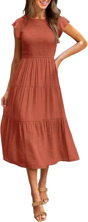 Summer Maxi Dresses for Women 2025 Scoop Neck Boho Sundresses Sleeveless Spaghetti Strap Sexy Dress Ruffle Line Casual