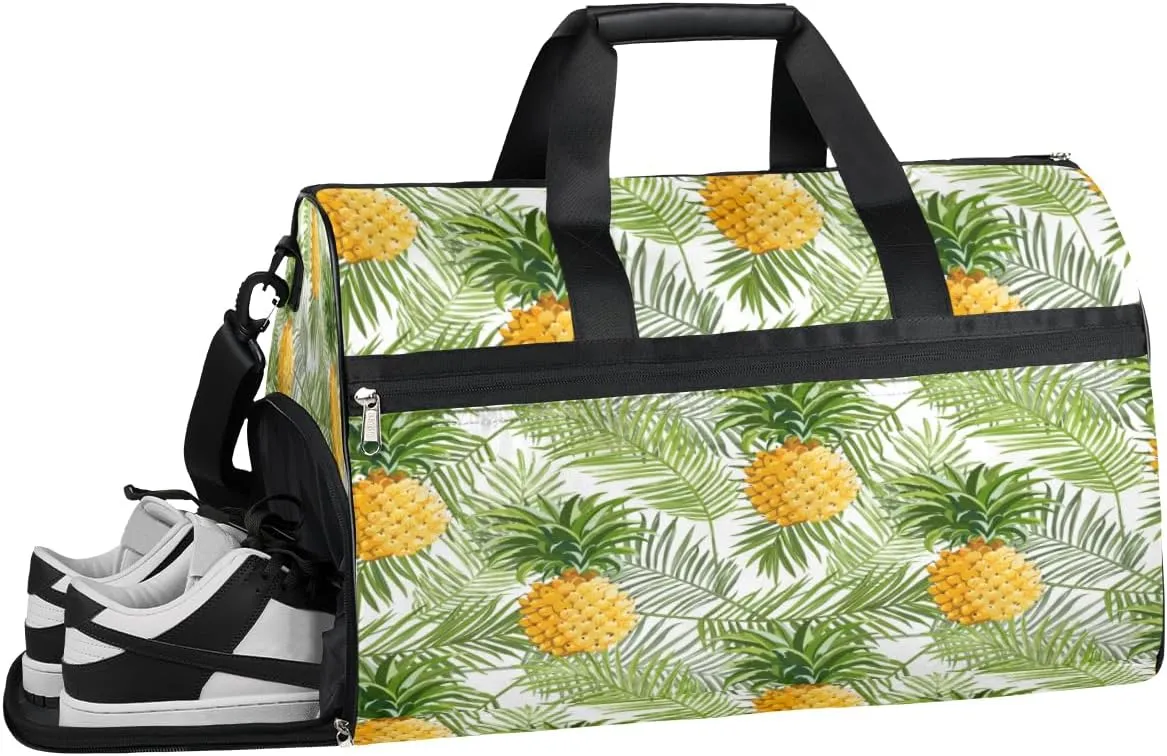 Summer Pineapple Sports Gym Bag with Wet Pocket & Shoes Compartment Waterproof Workout Duffel Bag for Women and Men Weekender Overnight Duffle Bag Travel Carry-on Tote