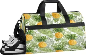 Summer Pineapple Sports Gym Bag with Wet Pocket & Shoes Compartment Waterproof Workout Duffel Bag for Women and Men Weekender Overnight Duffle Bag Travel Carry-on Tote