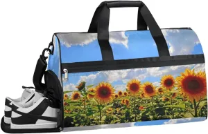 Summer Sunflower Sports Gym Bag with Wet Pocket & Shoes Compartment Waterproof Workout Duffel Bag for Women and Men Weekender Overnight Duffle Bag Travel Carry-on Tote